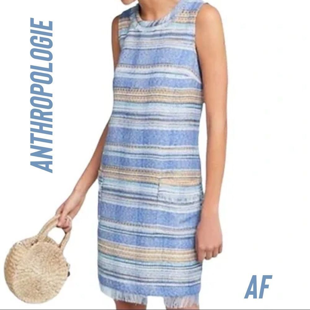 ANTHROPOLOGIE BY AKEMI + KIN TWEED STRIPED SHIFTLESS DRESS SIZE 12 NWT